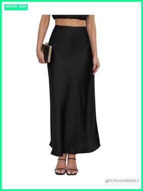 Satin Maxi Skirt High Waisted Flared A-Line Long Skirt for Women